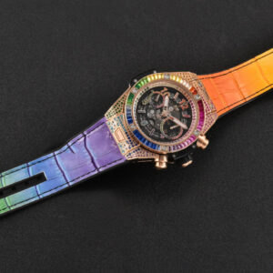 Big Bang Unico Rainbow King RG Diamond 45mm ZF Skeleton Rainbow Gummy Strap A1280 - Image 3
