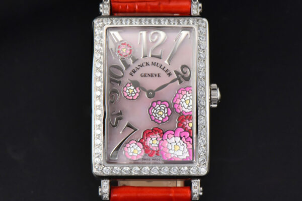Long Island Ladies 26mm ZF Diamond MOP Dial Red Leather Strap Swiss Ronda Quartz