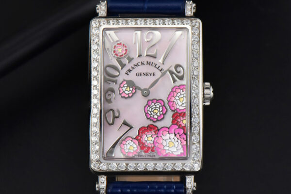 Long Island Ladies 26mm ZF Diamond MOP Dial Blue Leather Strap Swiss Ronda Quartz