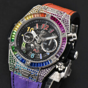Big Bang Unico Rainbow King SS Diamond 45mm ZF Skeleton Rainbow Gummy Strap A1280 - Image 6