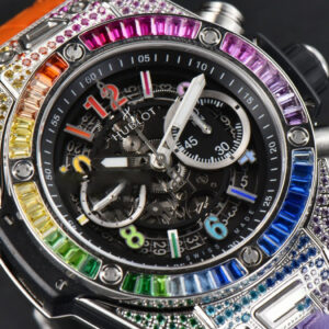 Big Bang Unico Rainbow King SS Diamond 45mm ZF Skeleton Rainbow Gummy Strap A1280 - Image 13