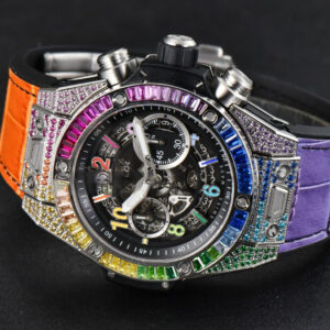 Big Bang Unico Rainbow King SS Diamond 45mm ZF Skeleton Rainbow Gummy Strap A1280 - Image 14