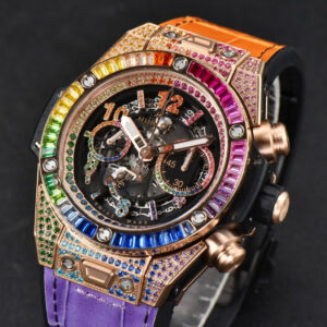 Big Bang Unico Rainbow King RG Diamond 45mm ZF Skeleton Rainbow Gummy Strap A1280 - Image 6