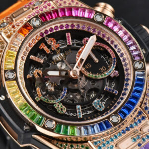 Big Bang Unico Rainbow King RG Diamond 45mm ZF Skeleton Rainbow Gummy Strap A1280