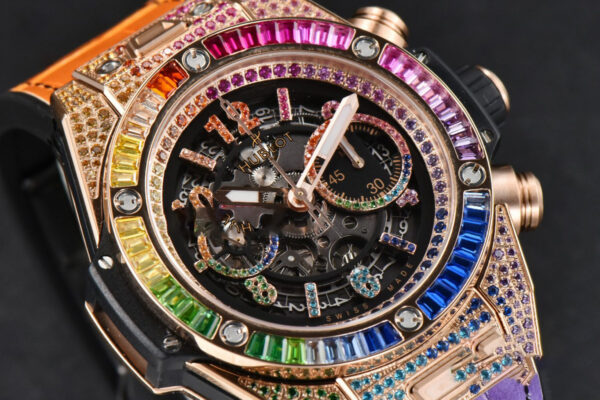 Big Bang Unico Rainbow King RG Diamond 45mm ZF Skeleton Rainbow Gummy Strap A1280