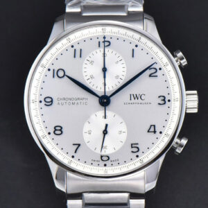 Portuguese Chrono IW371617 ZF White Dial Blue Markers Visible Case SS Bracelet A7750