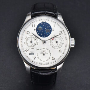 Portugieser Perpetual Calendar IW5033 42mm SS APSF White Dial Black Leather Strap A52610 Clone - Image 18