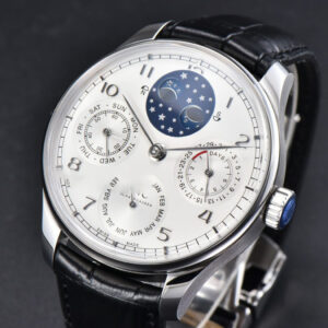 Portugieser Perpetual Calendar IW5033 42mm SS APSF White Dial Black Leather Strap A52610 Clone - Image 19