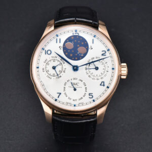 Portugieser Perpetual Calendar IW5033 42mm RG APSF White Dial Black Leather Strap A52610 Clone - Image 6