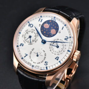 Portugieser Perpetual Calendar IW5033 42mm RG APSF White Dial Black Leather Strap A52610 Clone - Image 7