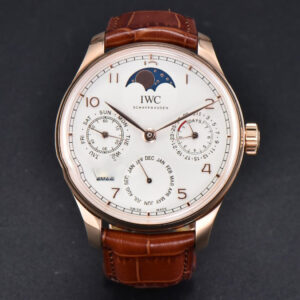 Portugieser Perpetual Calendar IW5033 42mm RG APSF White Dial Brown Leather Strap A52610 Clone - Image 13