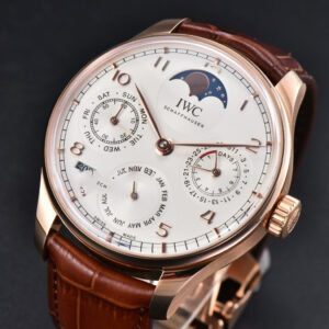 Portugieser Perpetual Calendar IW5033 42mm RG APSF White Dial Brown Leather Strap A52610 Clone - Image 14