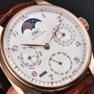 Portugieser Perpetual Calendar IW5033 42mm RG APSF White Dial Brown Leather Strap A52610 Clone - Image 23