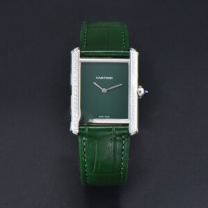 Tank Must Large 33.7×25.5mm K11F Diamond Bezel Green Dial Green Leather Strap Quartz