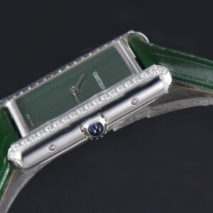 Tank Must Large 33.7×25.5mm K11F Diamond Bezel Green Dial Green Leather Strap Quartz - Image 13