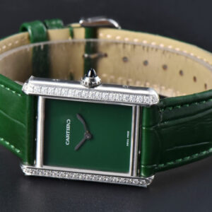 Tank Must Large 33.7×25.5mm K11F Diamond Bezel Green Dial Green Leather Strap Quartz - Image 15