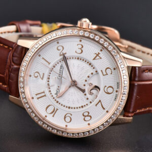 Rendez-Vous Night & Day 34mm APSF RG Diamond White Textured Dial Brown Leather Strap A898 - Image 9