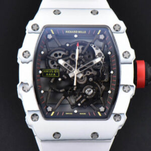 RM035-02 42mm White Forged Carbon T+F Skeleton Dial Red Crown White Rubber Strap RMUL2