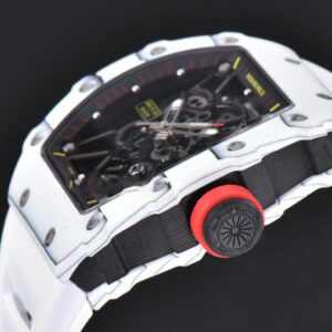 RM035-02 42mm White Forged Carbon T+F Skeleton Dial Red Crown White Rubber Strap RMUL2 - Image 2