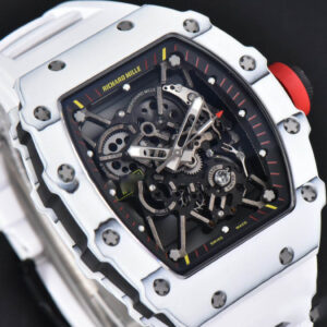 RM035-02 42mm White Forged Carbon T+F Skeleton Dial Red Crown White Rubber Strap RMUL2 - Image 3