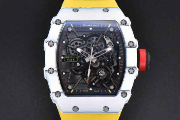 RM035-02 42mm White Forged Carbon T+F Skeleton Dial Red Crown Yellow Rubber Strap RMUL2