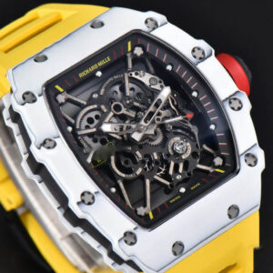 RM035-02 42mm White Forged Carbon T+F Skeleton Dial Red Crown Yellow Rubber Strap RMUL2 - Image 4