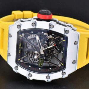 RM035-02 42mm White Forged Carbon T+F Skeleton Dial Red Crown Yellow Rubber Strap RMUL2 - Image 5