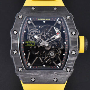 RM035-02 42mm Black Forged Carbon T+F Skeleton Dial Yellow Crown Yellow Rubber Strap RMUL2