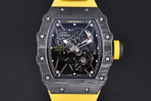 RM035-02 42mm Black Forged Carbon T+F Skeleton Dial Yellow Crown Yellow Rubber Strap RMUL2