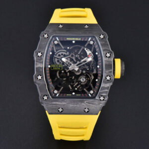 RM035-02 42mm Black Forged Carbon T+F Skeleton Dial Yellow Crown Yellow Rubber Strap RMUL2 - Image 2