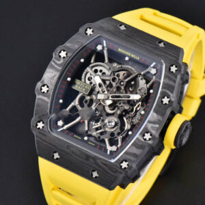 RM035-02 42mm Black Forged Carbon T+F Skeleton Dial Yellow Crown Yellow Rubber Strap RMUL2 - Image 4
