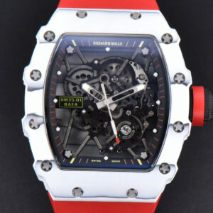 RM035-02 42mm White Forged Carbon T+F Black Skeleton Dial Red Crown Red Rubber Strap RMUL2