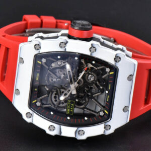 RM035-02 42mm White Forged Carbon T+F Black Skeleton Dial Red Crown Red Rubber Strap RMUL2 - Image 2