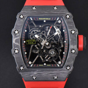 RM035-02 42mm Black Forged Carbon T+F Skeleton Dial Red Crown Red Rubber Strap RMUL2