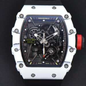 RM035-02 42mm White Forged Carbon T+F Skeleton Dial Red Crown Black Rubber Strap RMUL2