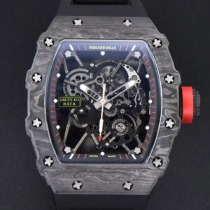 RM035-02 42mm Black Forged Carbon T+F Black Skeleton Dial Red Crown Black Rubber Strap RMUL2