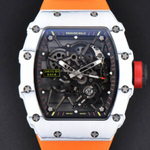 RM035-02 42mm White Forged Carbon T+F Skeleton Dial Red Crown Orange Rubber Strap RMUL2