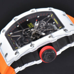 RM035-02 42mm White Forged Carbon T+F Skeleton Dial Red Crown Orange Rubber Strap RMUL2 - Image 3