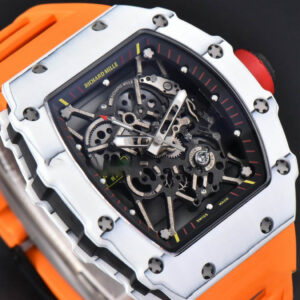 RM035-02 42mm White Forged Carbon T+F Skeleton Dial Red Crown Orange Rubber Strap RMUL2 - Image 4