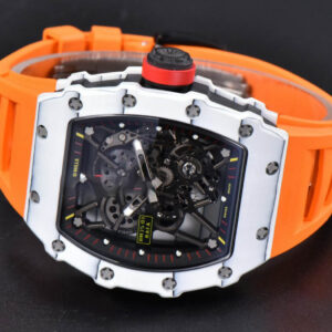 RM035-02 42mm White Forged Carbon T+F Skeleton Dial Red Crown Orange Rubber Strap RMUL2 - Image 5