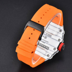 RM035-02 42mm White Forged Carbon T+F Skeleton Dial Red Crown Orange Rubber Strap RMUL2 - Image 8