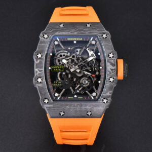 RM035-02 42mm Black Forged Carbon T+F Black Skeleton Dial Orange Crown Orange Rubber Strap RMUL2 - Image 2