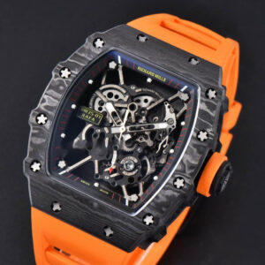 RM035-02 42mm Black Forged Carbon T+F Black Skeleton Dial Orange Crown Orange Rubber Strap RMUL2 - Image 4