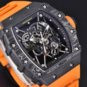 RM035-02 42mm Black Forged Carbon T+F Black Skeleton Dial Orange Crown Orange Rubber Strap RMUL2 - Image 13