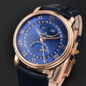 Villeret 6654 40mm Complicated Function OMF RG Blue Dial Black Leather Strap A6654 V3 - Image 9
