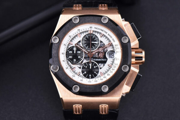 Royal Oak Offshore Ruben Barrichello II 44mm RG JF White Skeleton Dial Black Leather Strap A3126 V2