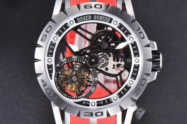 Excalibur Sports Tourbillon Titanium JBF 46MM Skeleton Dial Black Crown Red Rubber Strap