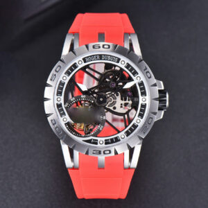 Excalibur Sports Tourbillon Titanium JBF 46MM Skeleton Dial Black Crown Red Rubber Strap - Image 5