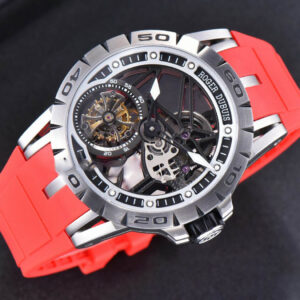 Excalibur Sports Tourbillon Titanium JBF 46MM Skeleton Dial Black Crown Red Rubber Strap - Image 6