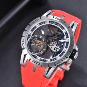 Excalibur Sports Tourbillon Titanium JBF 46MM Skeleton Dial Black Crown Red Rubber Strap - Image 7